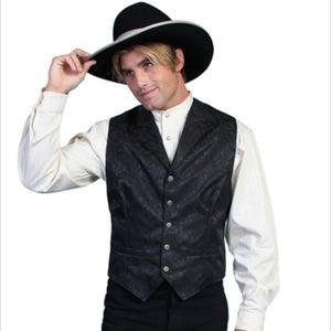 WAH MAKER Frontier Men's Black Single Breasted Tooled Silk Vest Size Large